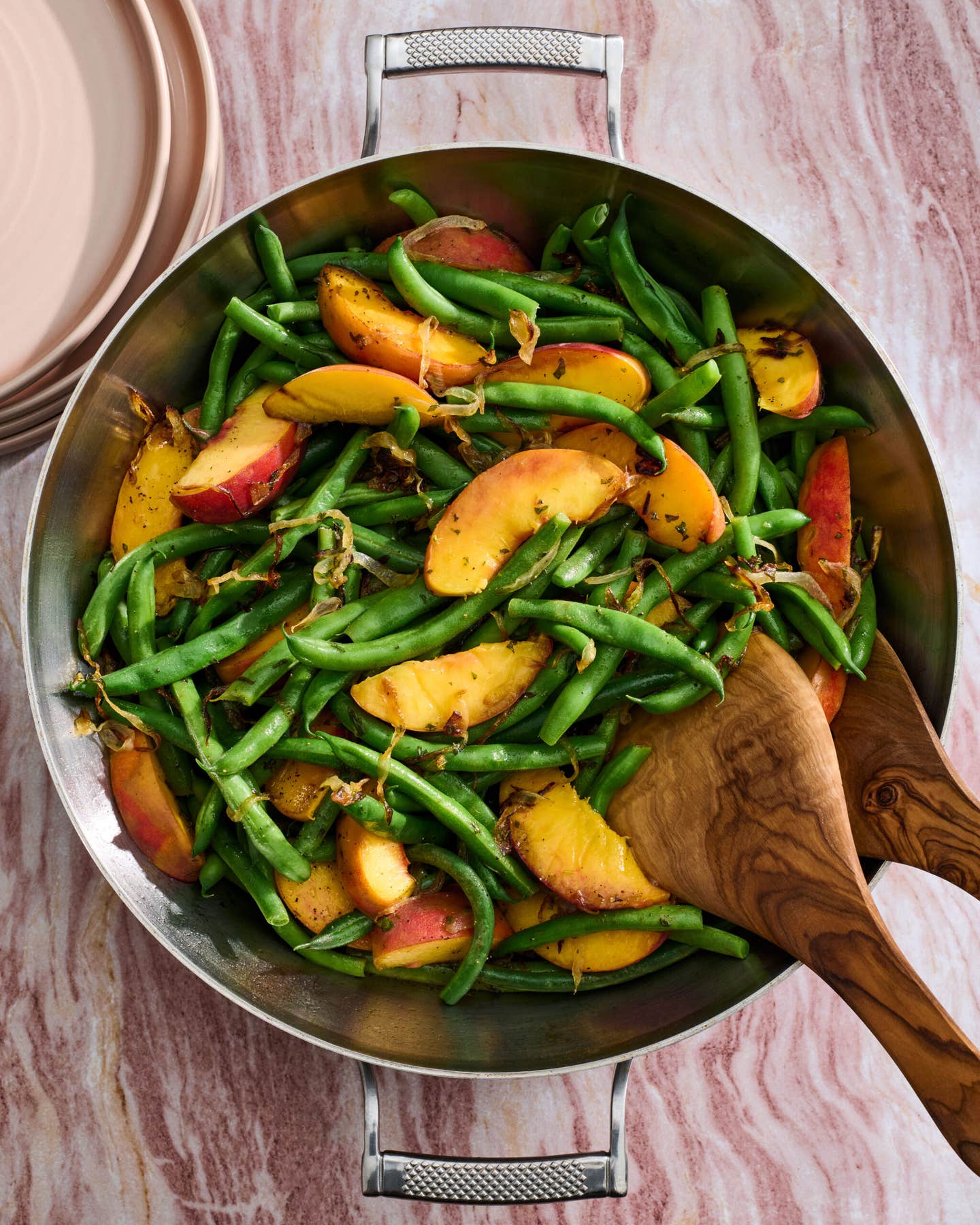 Green Bean Salad With Peaches and Caramelized Onions